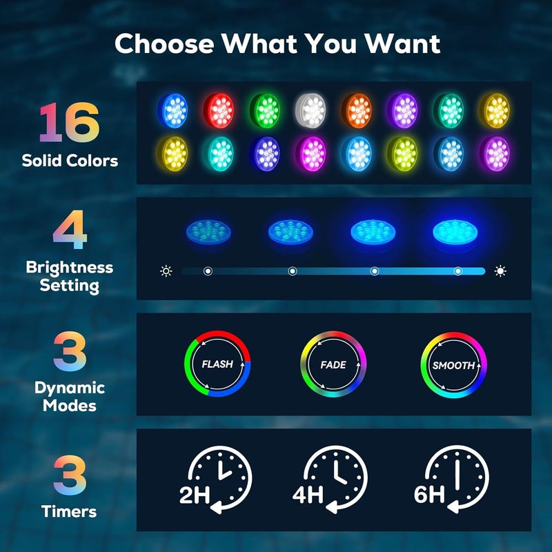 VICHTOP Rechargeable Pool Lights - 1 Pack, IP68 Waterproof Submersible LED Pool Lights with Remote, Pool Decor Light Accessories for Inground Pools, Above Ground Pools, Party Decoration - Image 5